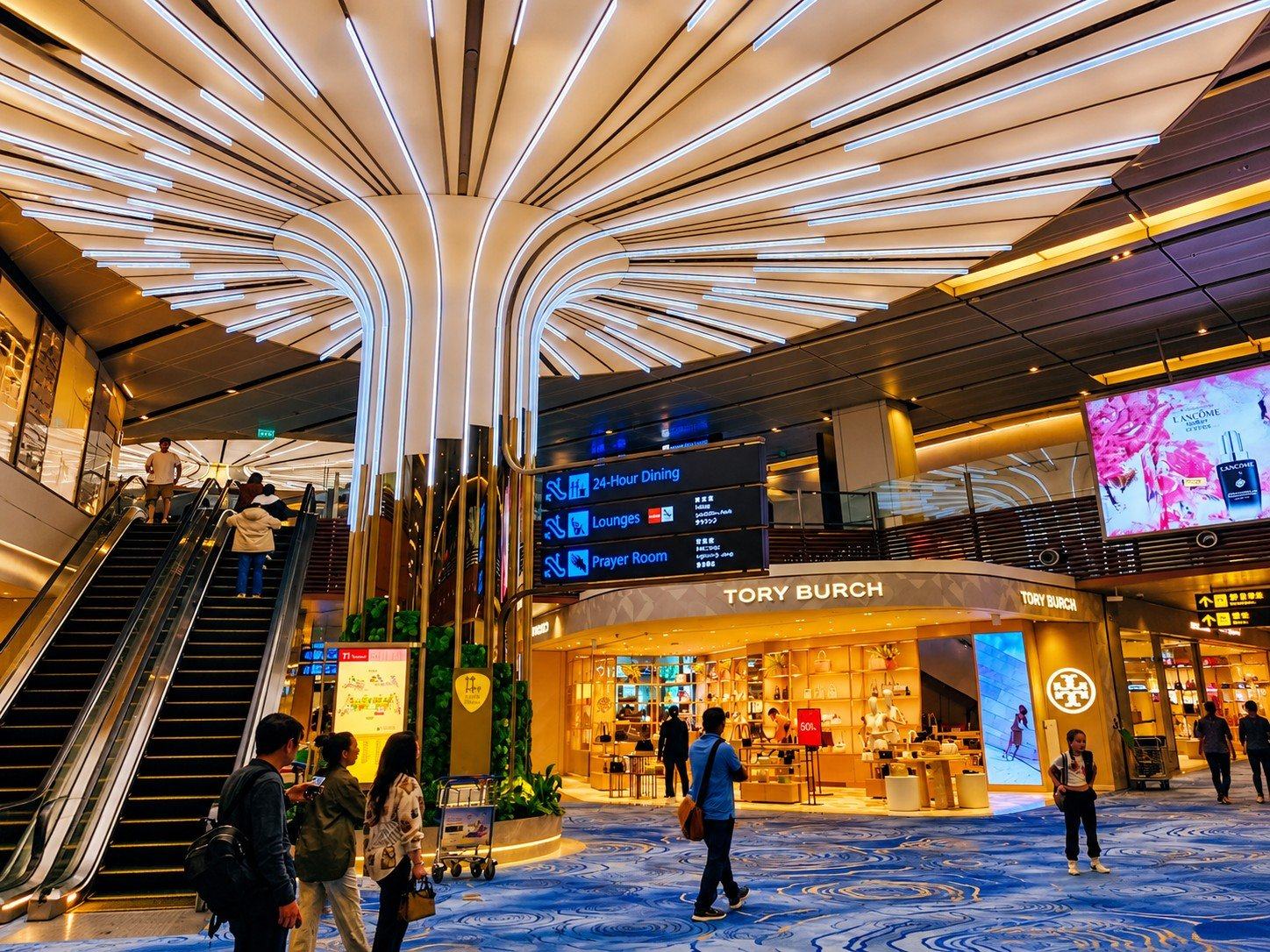 The departure hall at Changi
