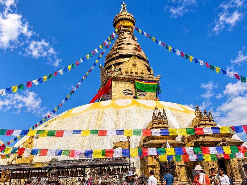 Swayambhunath, the hilltop stupa whose painted eyes watch the valley.