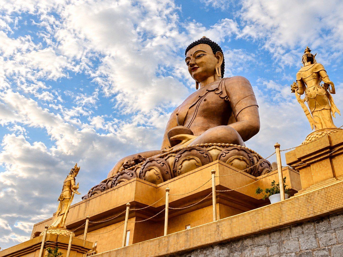 Buddha Dordenma, the 51 metre gilded bronze Buddha above Thimphu, from below