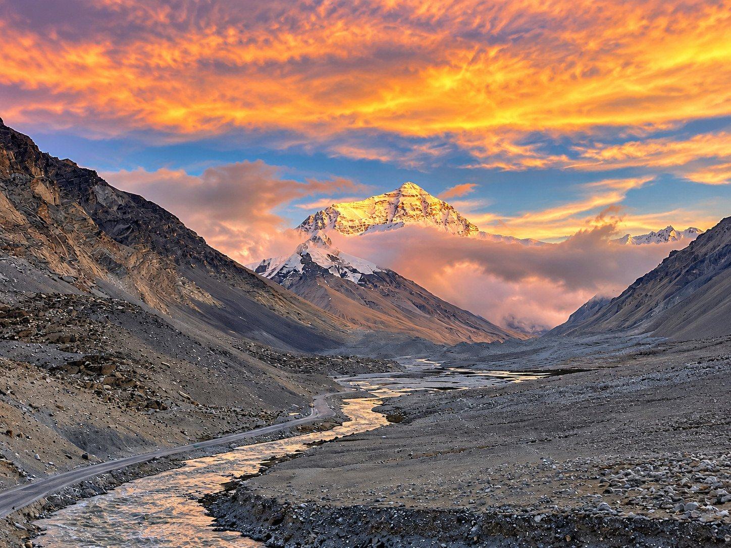 Sunset on Everest's North Face from the Rongbuk valley