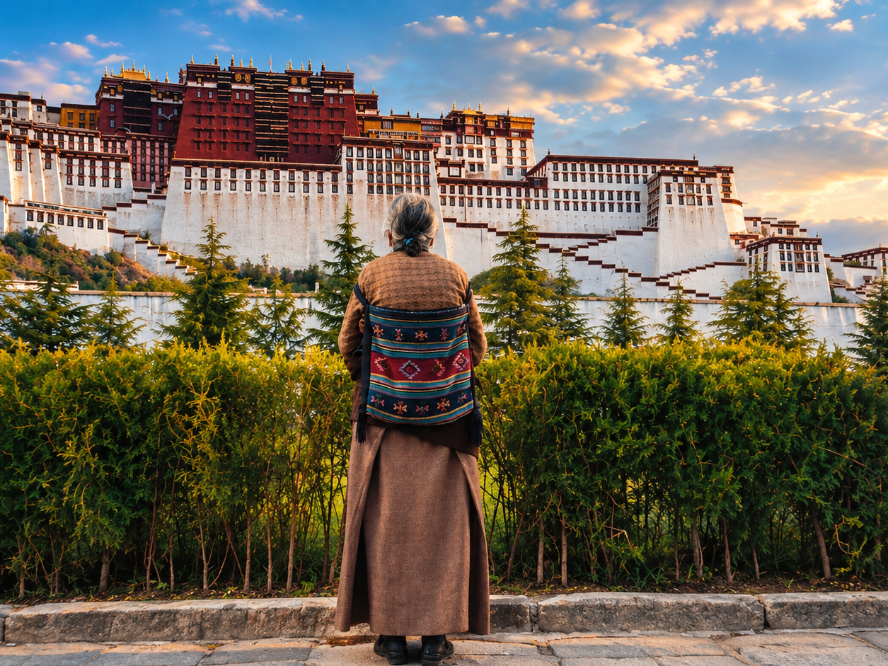 A pilgrim before the Potala Palace