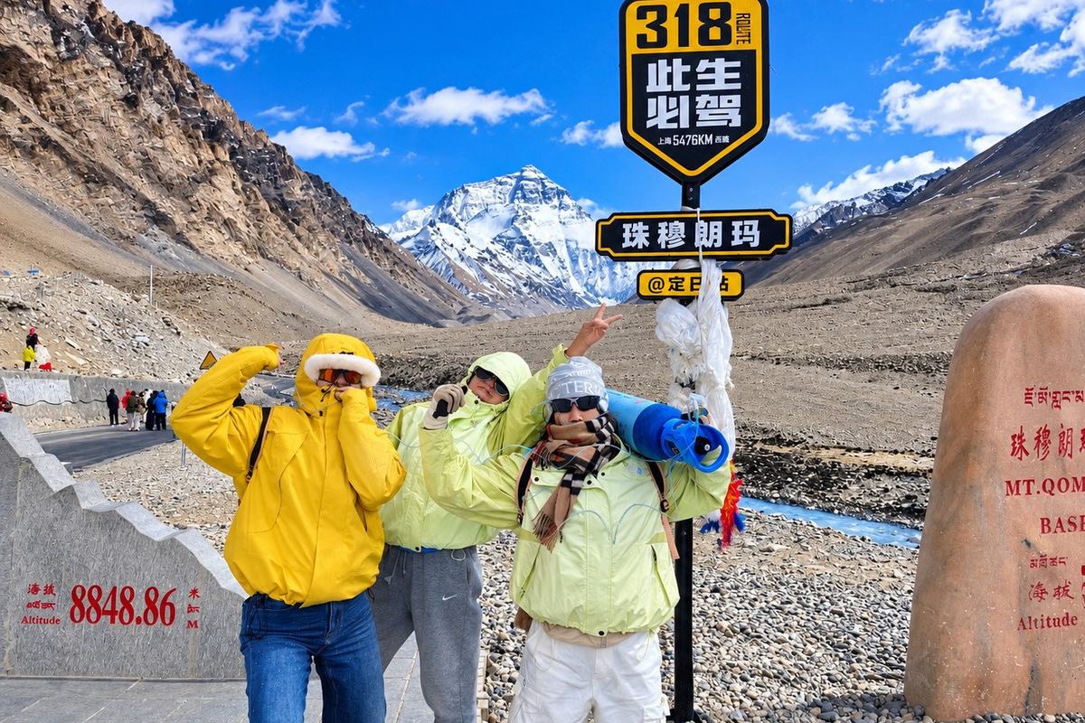 The Route 318 sign at Everest Base Camp