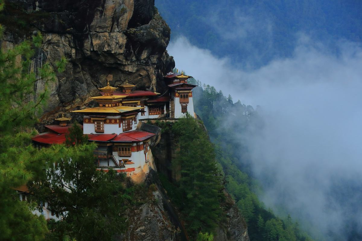 The monastery on its ledge, seen from the trail