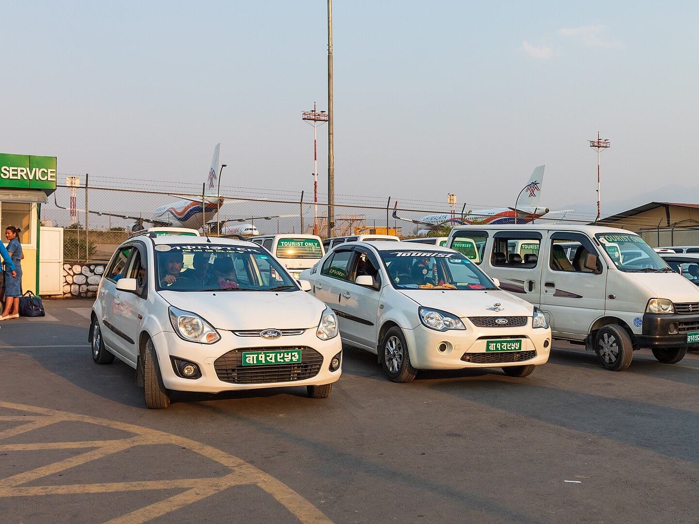 Prepaid taxis outside Tribhuvan International Airport, Kathmandu