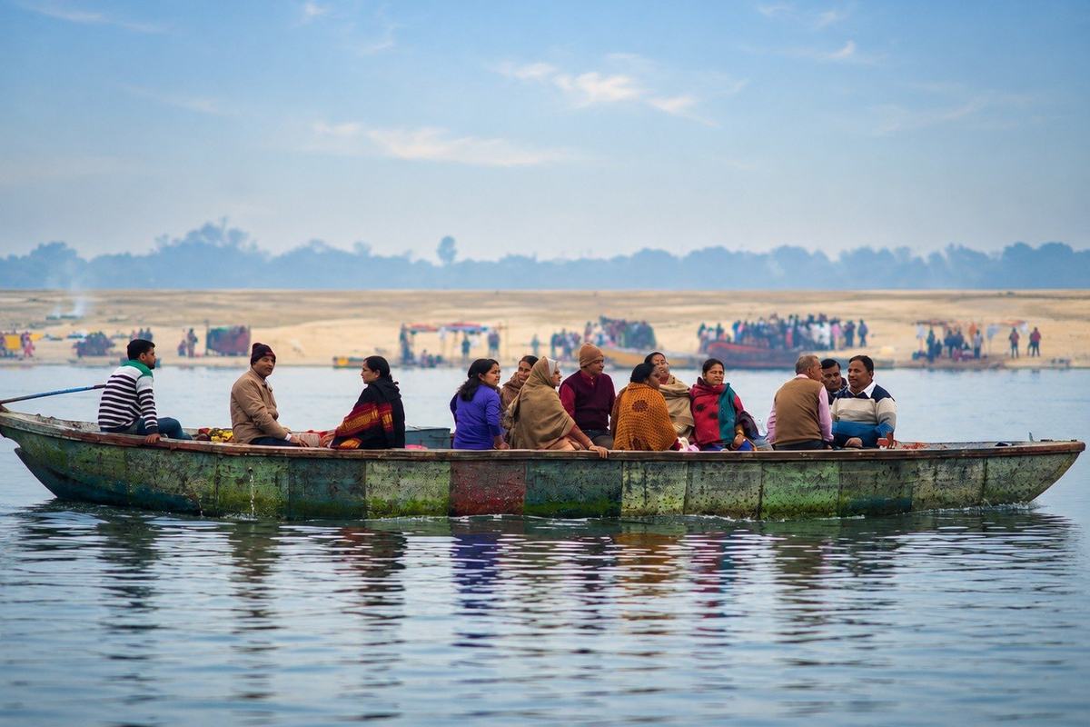A pilgrim boat on the Ganges, Varanasi, India