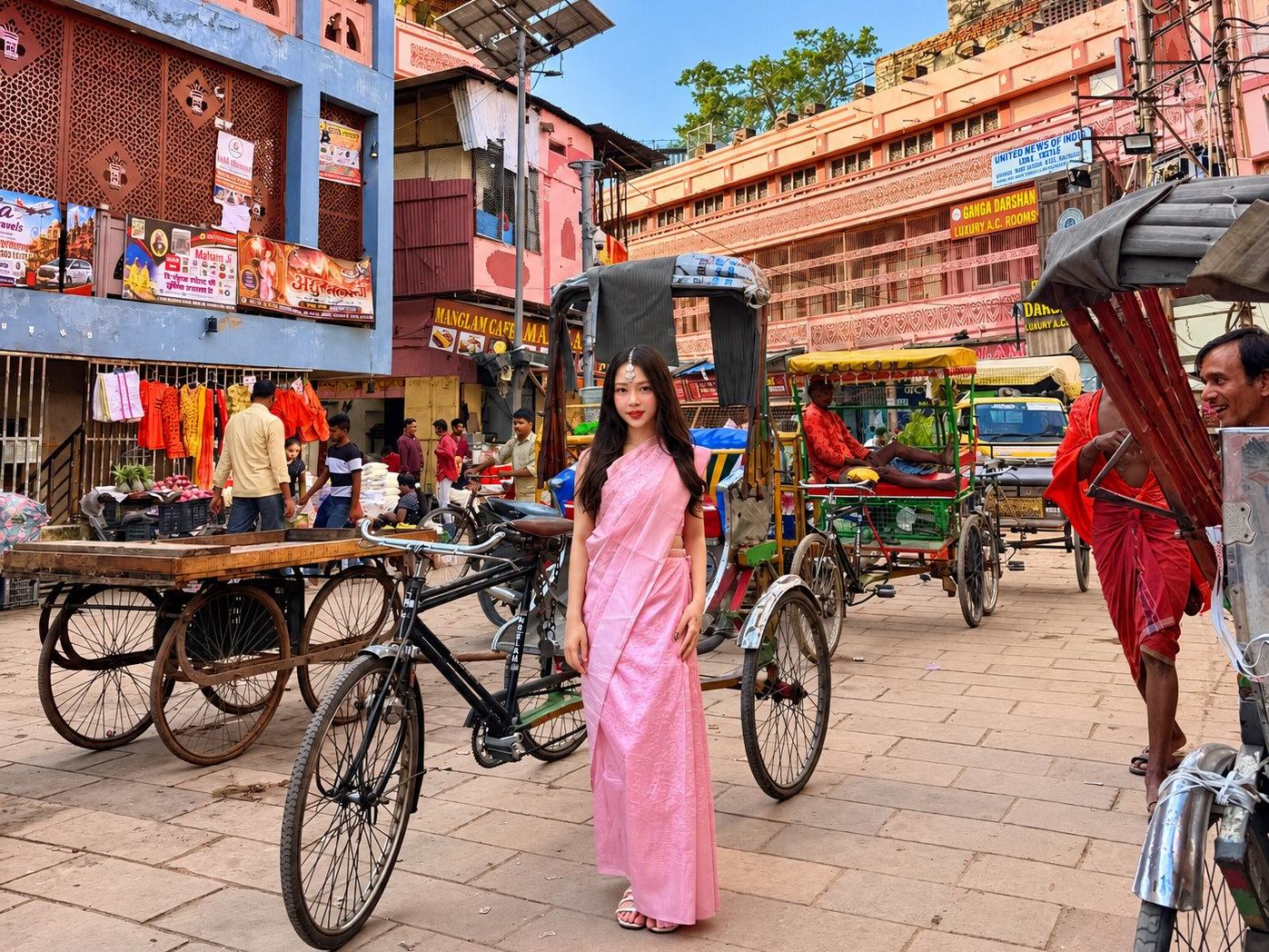 A saree among the cycle rickshaws, Varanasi