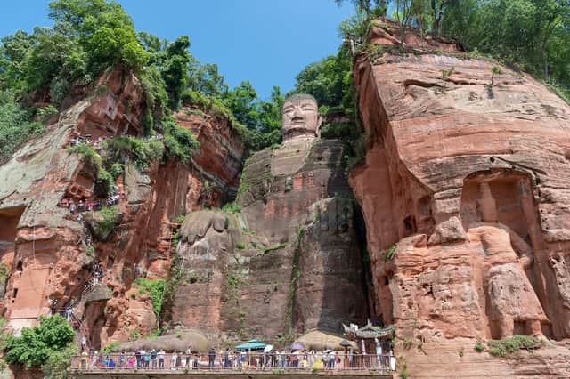 The Leshan Giant Buddha carved into the river cliff