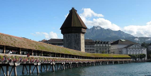 Lucerne's wooden Chapel Bridge over the Reuss