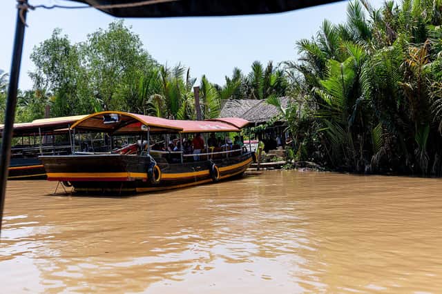 Tourist boats on the Mekong Delta in Ben Tre