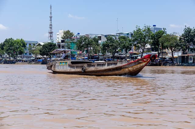 Wooden boat on the Mekong River