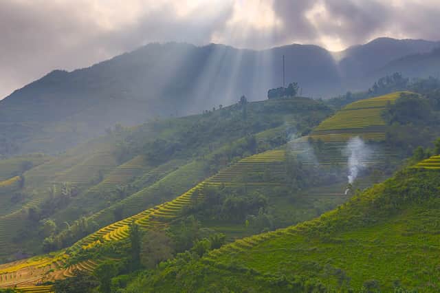 Sun rays over the rice terraces of Sapa