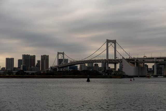 Rainbow Bridge and the Tokyo skyline from Odaiba