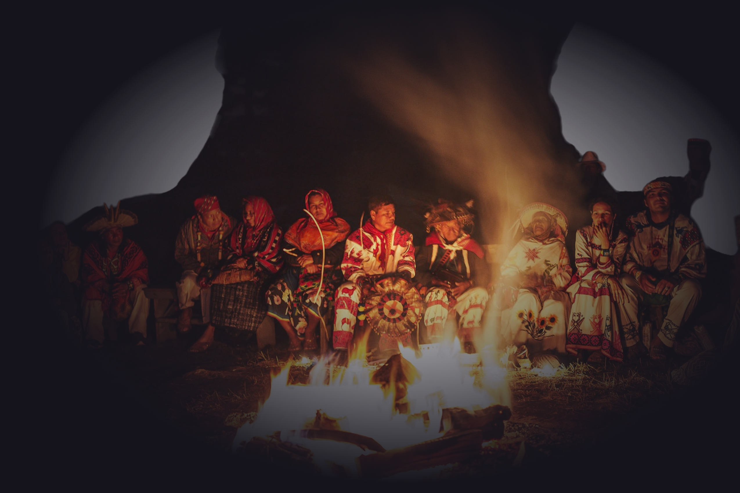 Sacred fire ceremony, elders gathered around the flame