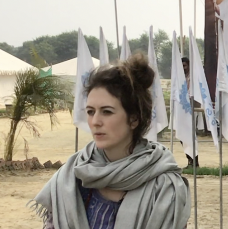 Sanskrit Scholar Gabriella Burnel at our campsite in 2019.