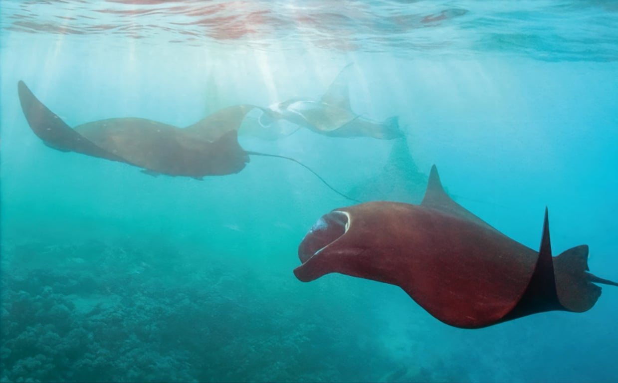 beauitful underwater shots of mantarays in the yasawas