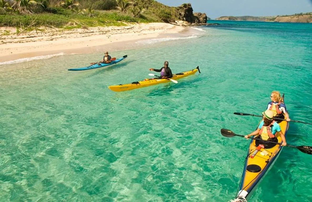 A group of kayakers in the yasawa islands