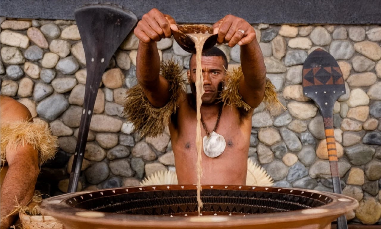 a fijian making kava the traditional way