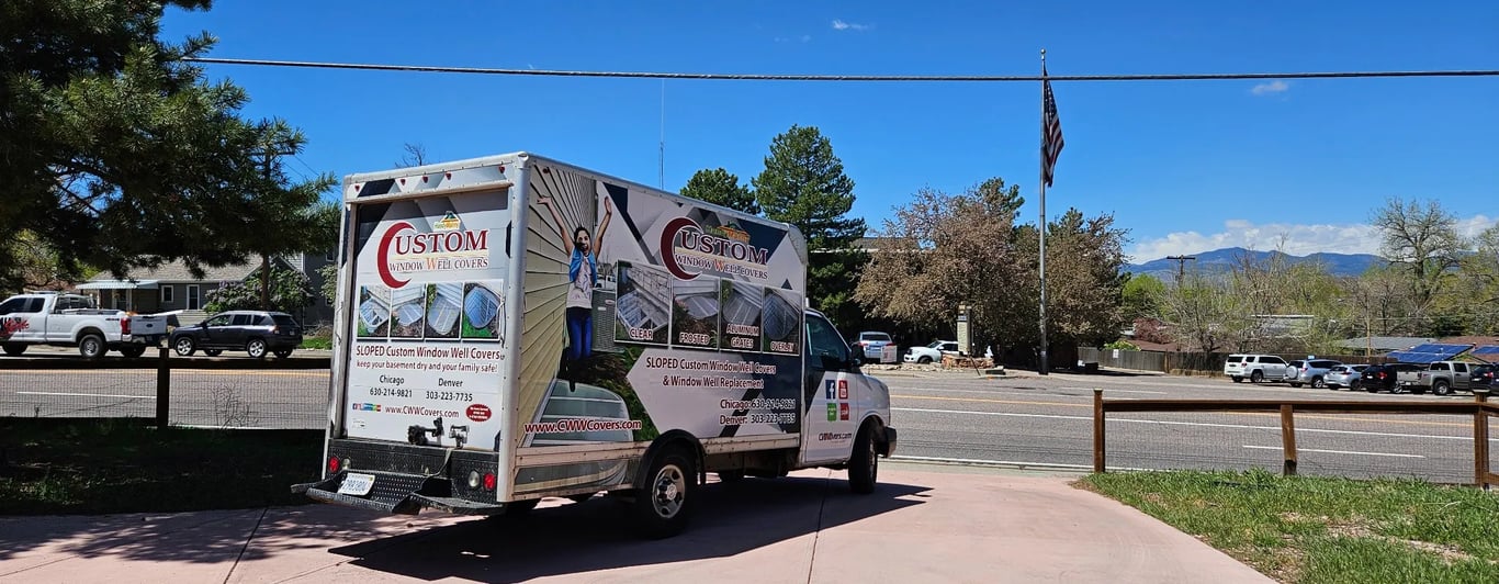 HandyManny truck installing window well covers in Bloomingdale Illinois