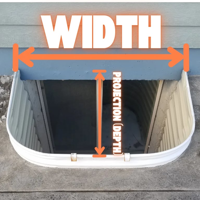 How to measure window well width and projection depth diagram Falcon Colorado