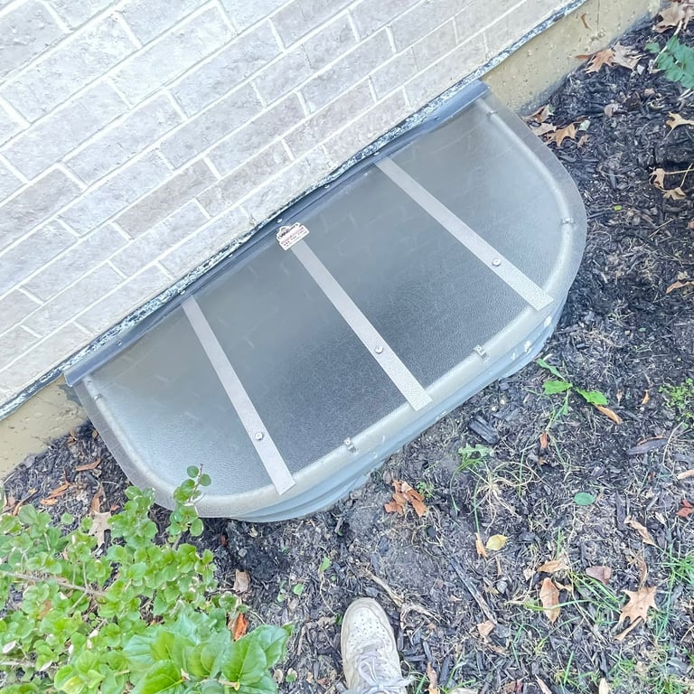 Custom frosted window well cover built on site for an exact secure fit in Oswego Illinois