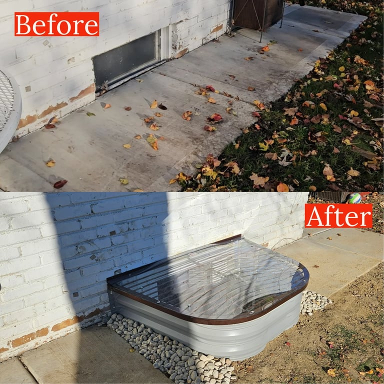 New egress window well installation before and after in Bensenville Illinois
