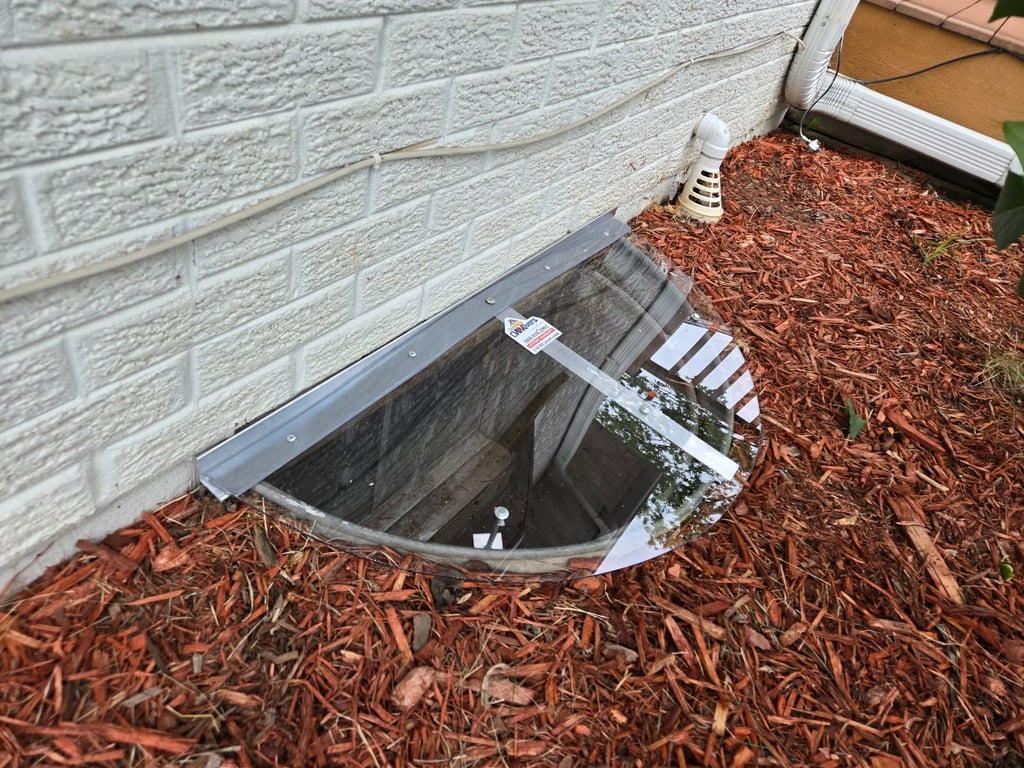 Clear polycarbonate window well cover 40x16 with locks installed in Geneva Illinois
