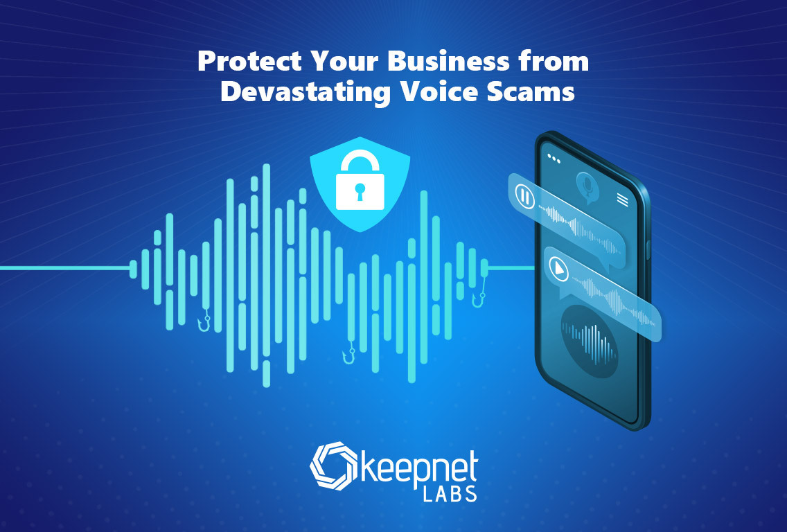 a phone and sound waves with the text protect your business from devasting voice
