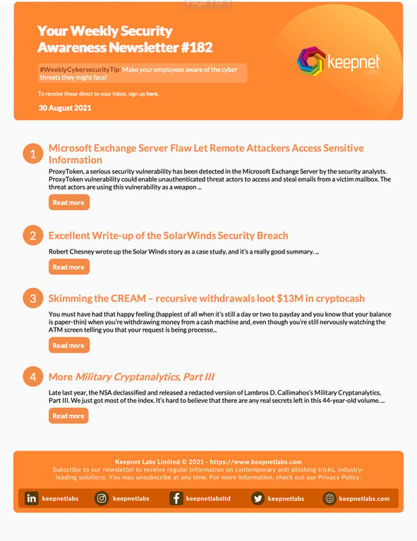 Weekly Cybersecurity Newsletter No: 182