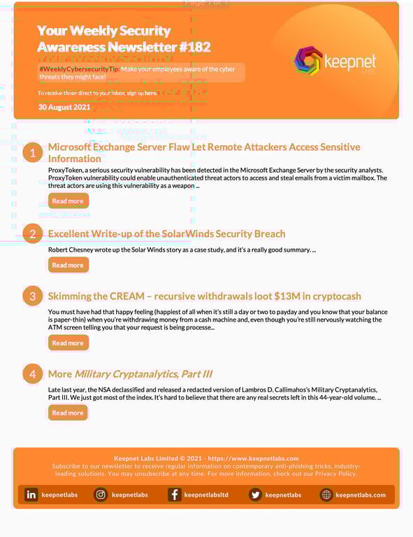 Weekly Cybersecurity Newsletter No: 182