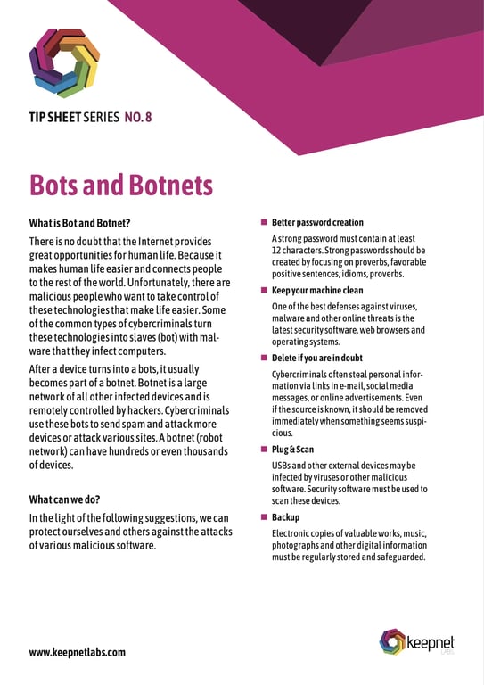 Bot and Botnets Tip Sheet