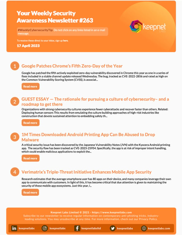 Weekly Cybersecurity Newsletter No: 263