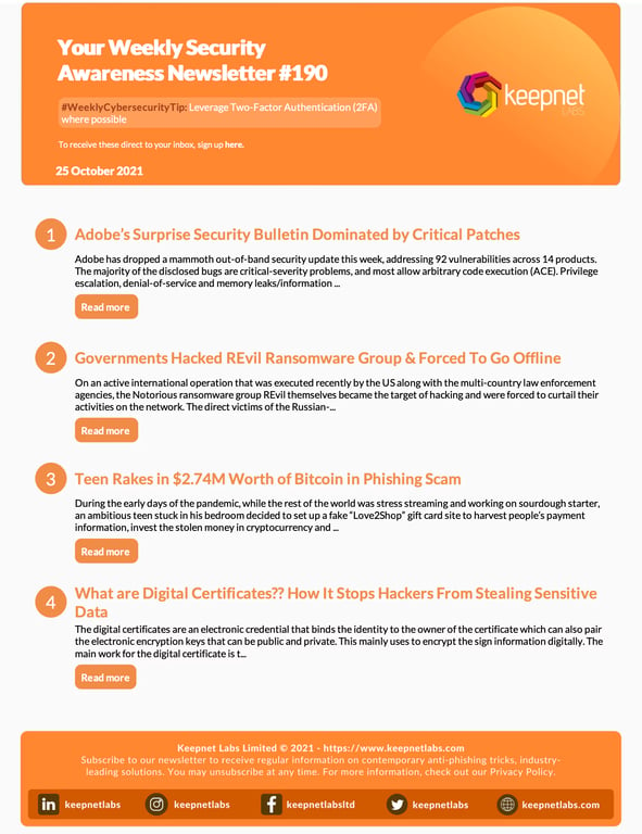 Weekly Cybersecurity Newsletter No: 190