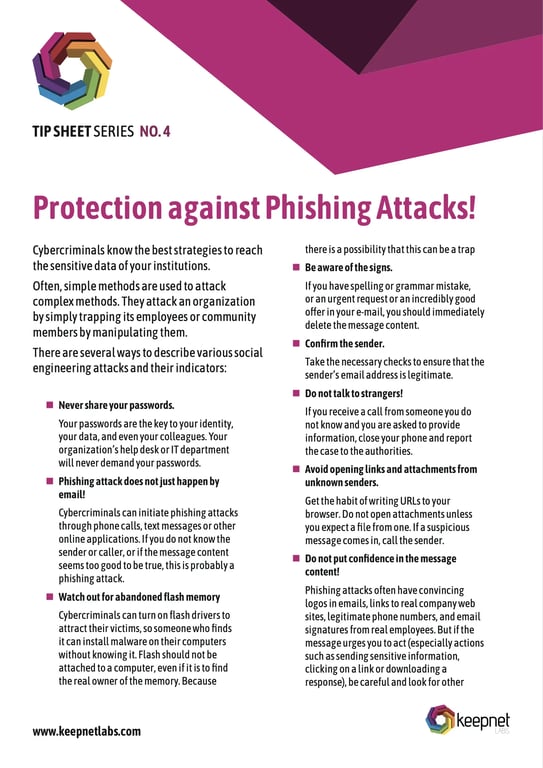 Protection against Phishing Attacks! Tip Sheet