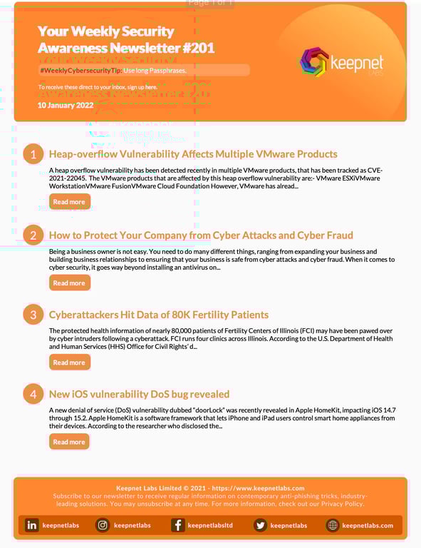 Weekly Cybersecurity Newsletter No: 201