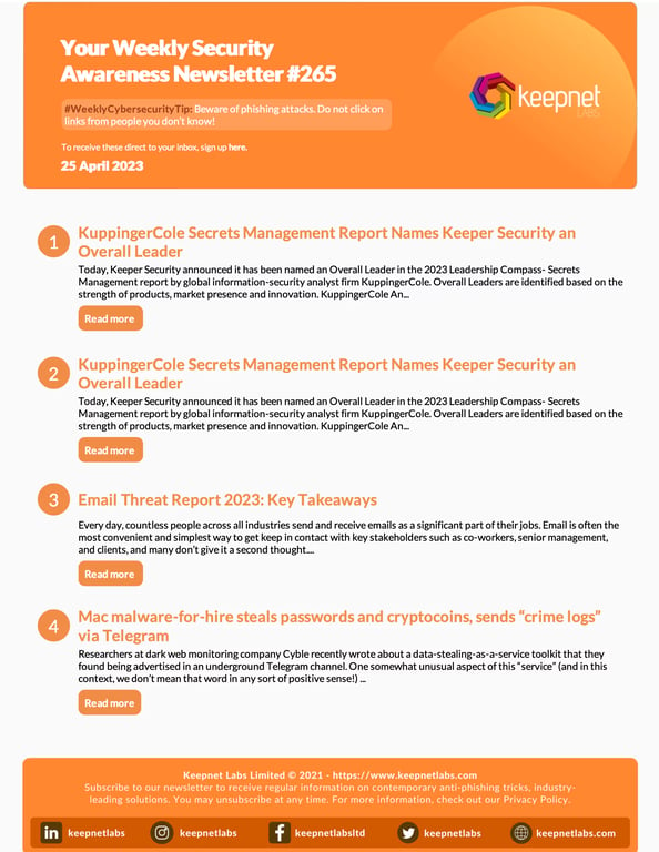 Weekly Cybersecurity Newsletter No: 265