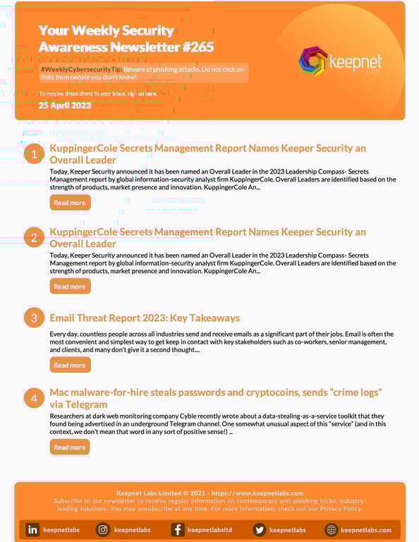 Weekly Cybersecurity Newsletter No: 265
