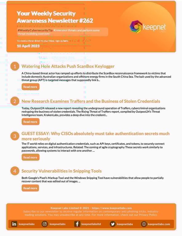 Weekly Cybersecurity Newsletter No: 262