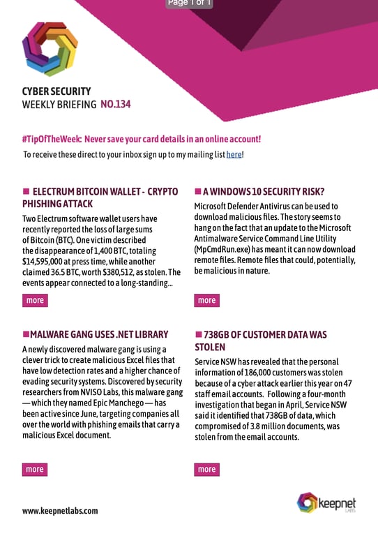 Weekly Cybersecurity Newsletter No: 134