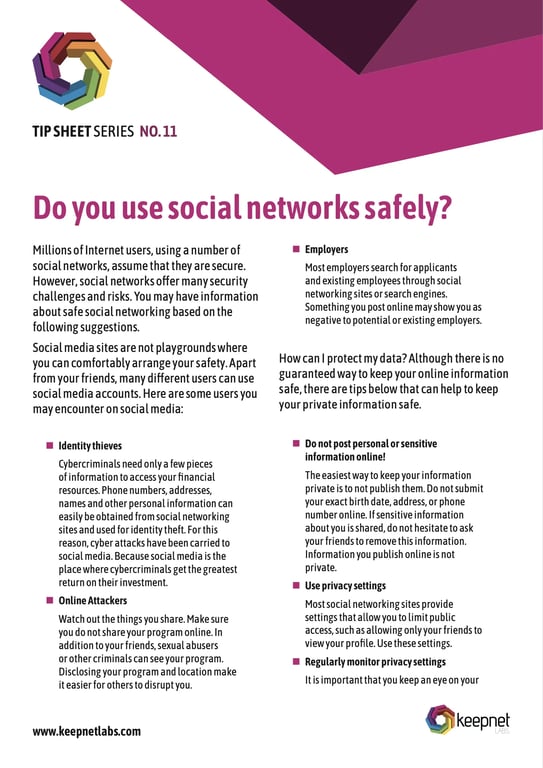 Do you use social networks safely? Tip Sheet