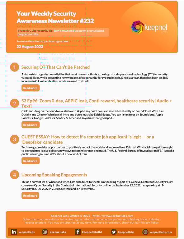 Weekly Cybersecurity Newsletter No: 232