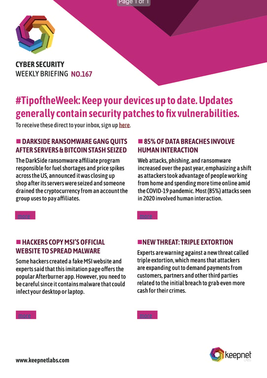 Weekly Cybersecurity Newsletter No: 167