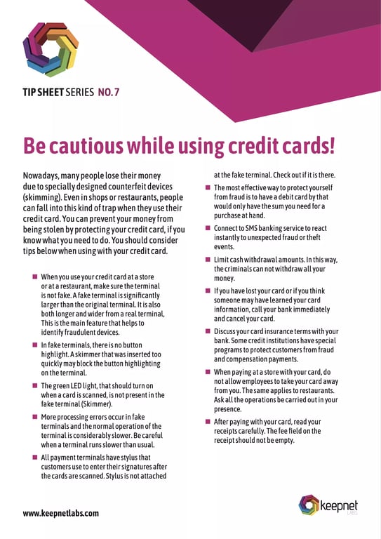 Be cautious while using credit cards Tip Sheet