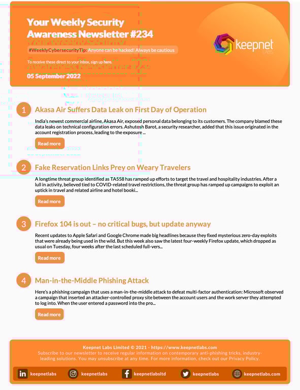 Weekly Cybersecurity Newsletter No: 234