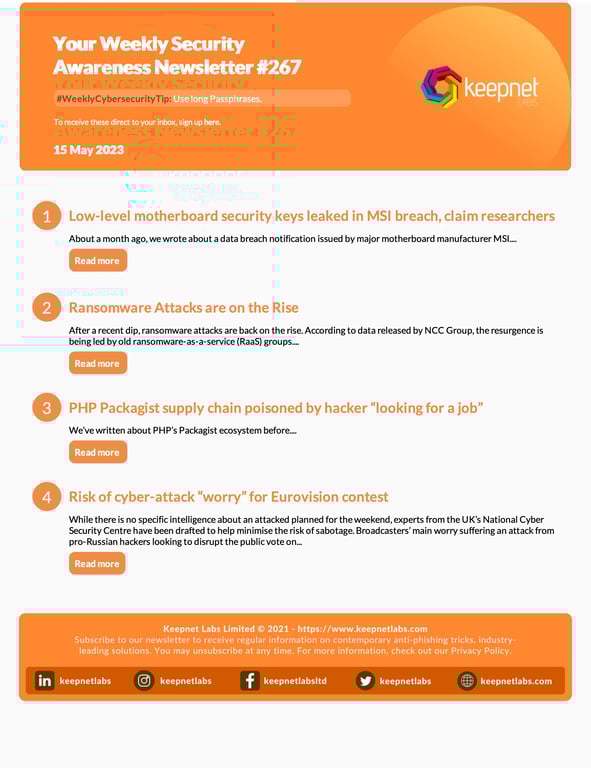 Weekly Cybersecurity Newsletter No: 267