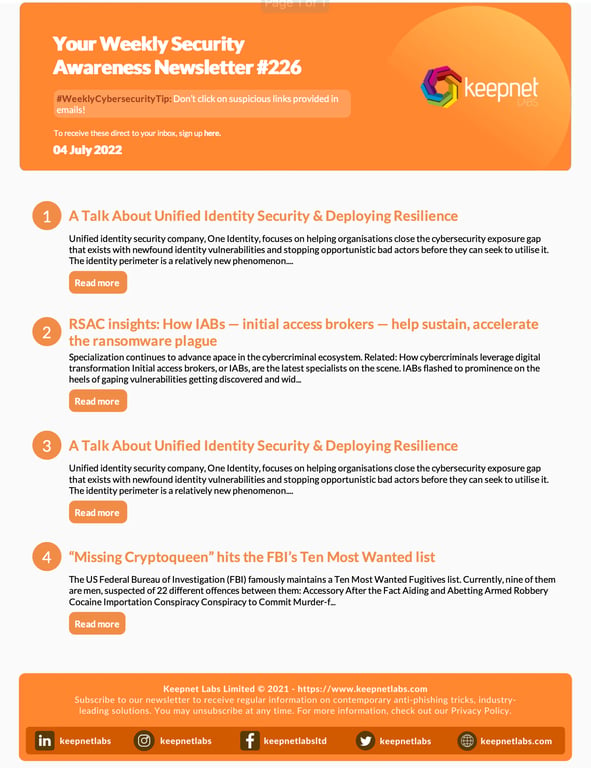 Weekly Cybersecurity Newsletter No: 226