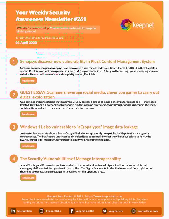 Weekly Cybersecurity Newsletter No: 261