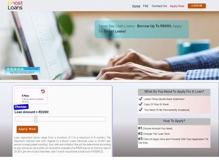 Boost Loans homepage