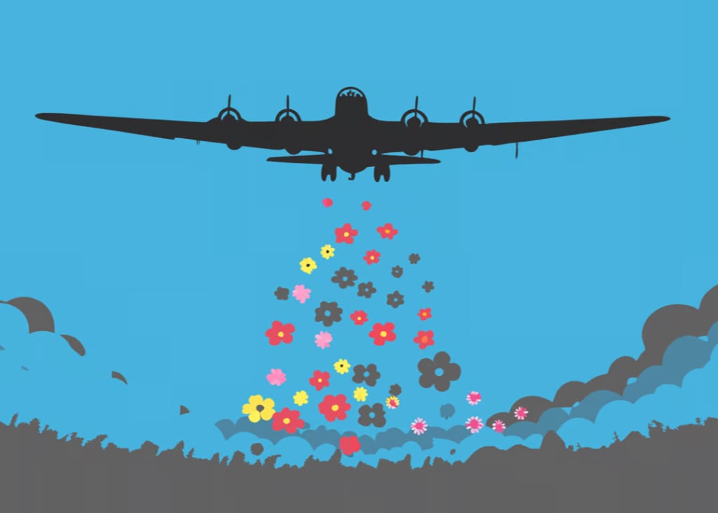 Bomber Drops Love and Flowers