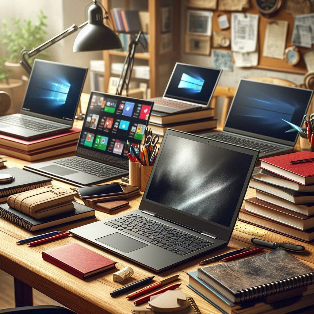 Most Durable Laptops for Students - Lenovo, HP, Dell lined up on a desk in a classroom setting