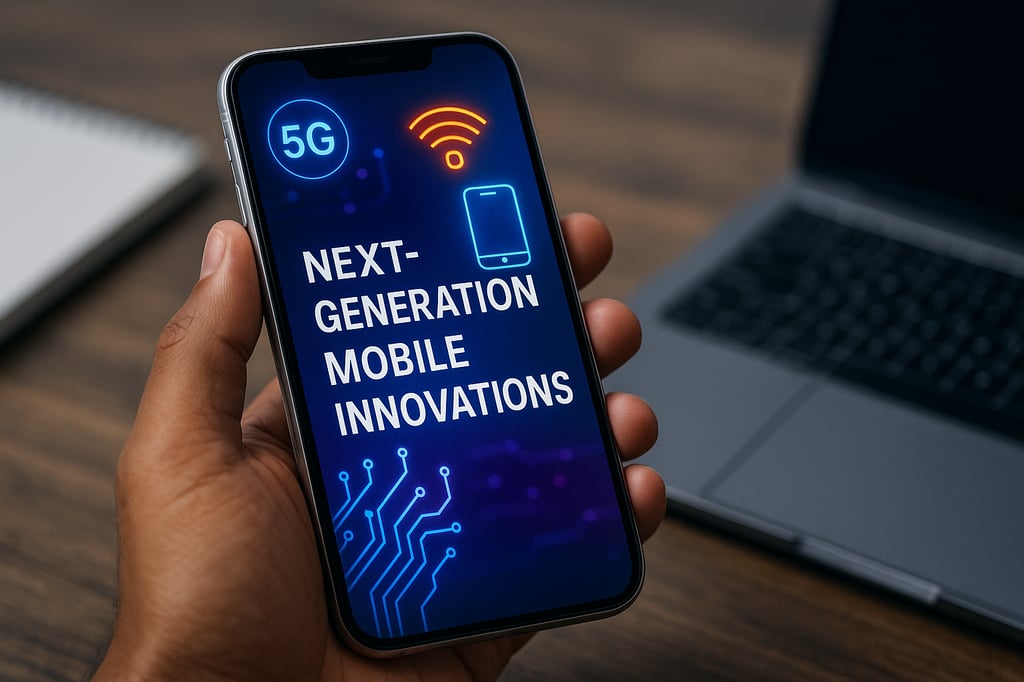 Ultra-realistic close-up of a hand holding a sleek modern smartphone with glowing futuristic icons and digital patterns, representing next-generation mobile innovations.